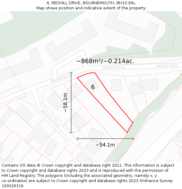 6, REDHILL DRIVE, BOURNEMOUTH, BH10 6AL: Plot and title map