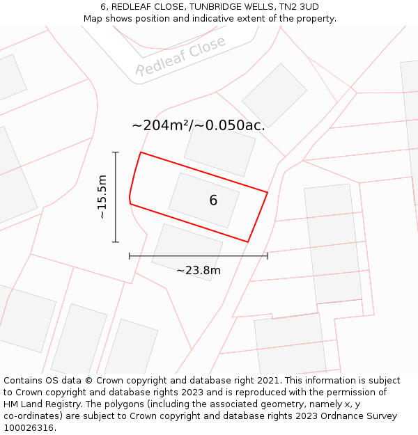 6, REDLEAF CLOSE, TUNBRIDGE WELLS, TN2 3UD: Plot and title map