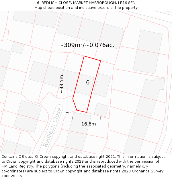 6, REDLICH CLOSE, MARKET HARBOROUGH, LE16 8EN: Plot and title map