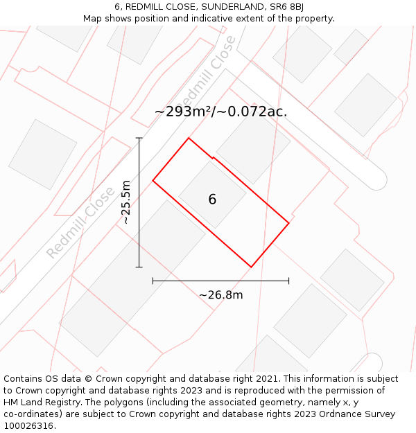 6, REDMILL CLOSE, SUNDERLAND, SR6 8BJ: Plot and title map