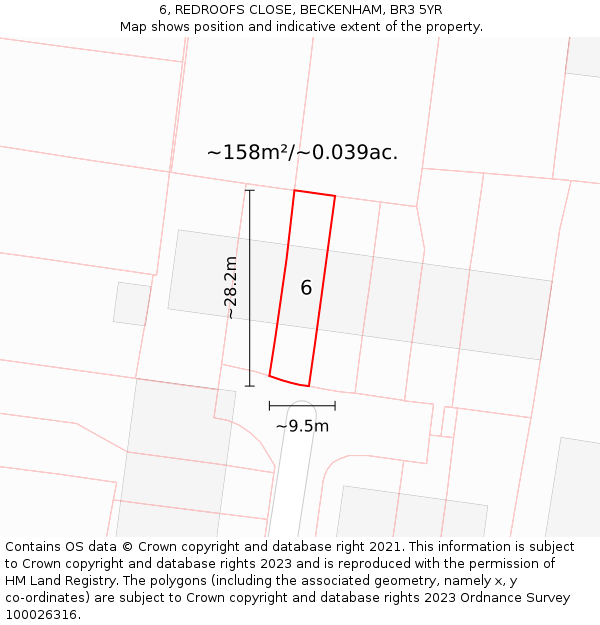6, REDROOFS CLOSE, BECKENHAM, BR3 5YR: Plot and title map