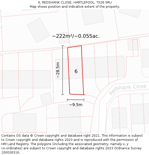 6, REDSHANK CLOSE, HARTLEPOOL, TS26 0RU: Plot and title map