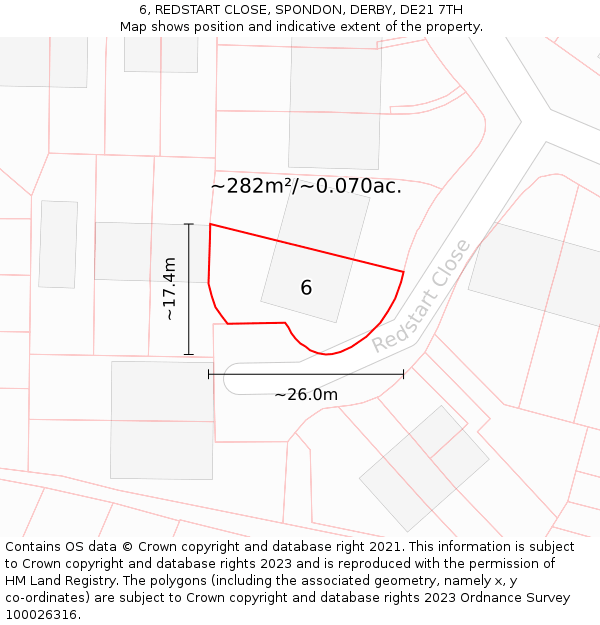 6, REDSTART CLOSE, SPONDON, DERBY, DE21 7TH: Plot and title map