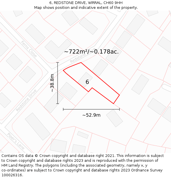6, REDSTONE DRIVE, WIRRAL, CH60 9HH: Plot and title map