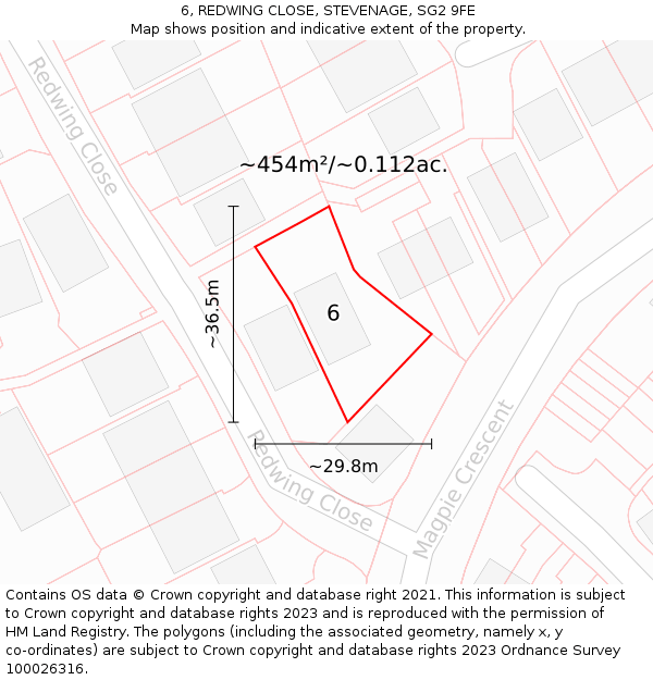 6, REDWING CLOSE, STEVENAGE, SG2 9FE: Plot and title map
