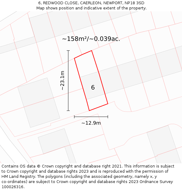 6, REDWOOD CLOSE, CAERLEON, NEWPORT, NP18 3SD: Plot and title map