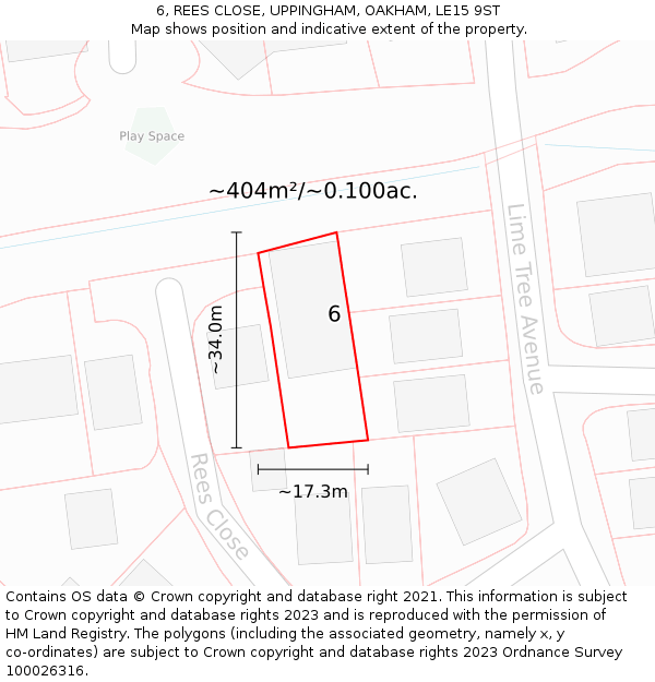 6, REES CLOSE, UPPINGHAM, OAKHAM, LE15 9ST: Plot and title map