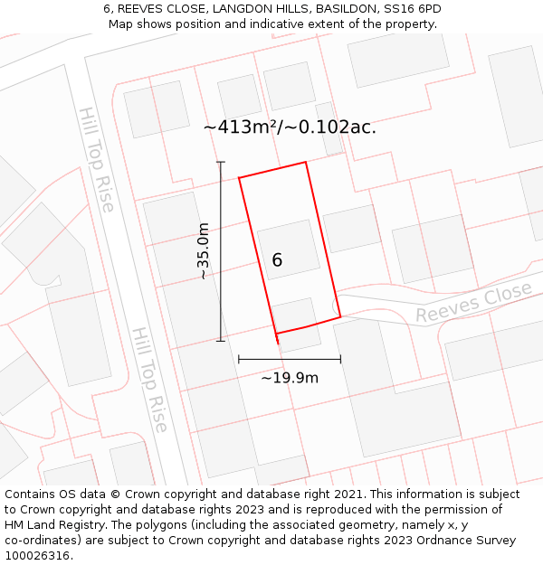 6, REEVES CLOSE, LANGDON HILLS, BASILDON, SS16 6PD: Plot and title map