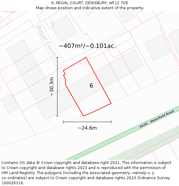 6, REGAL COURT, DEWSBURY, WF12 7DE: Plot and title map