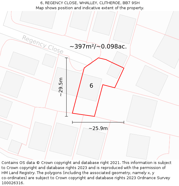 6, REGENCY CLOSE, WHALLEY, CLITHEROE, BB7 9SH: Plot and title map