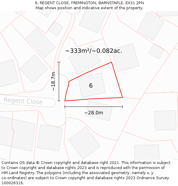 6, REGENT CLOSE, FREMINGTON, BARNSTAPLE, EX31 2PN: Plot and title map