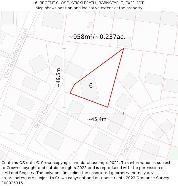 6, REGENT CLOSE, STICKLEPATH, BARNSTAPLE, EX31 2DT: Plot and title map