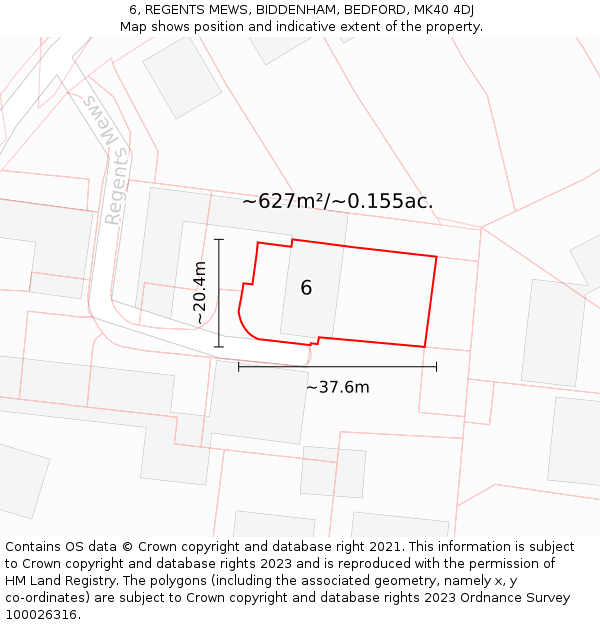 6, REGENTS MEWS, BIDDENHAM, BEDFORD, MK40 4DJ: Plot and title map