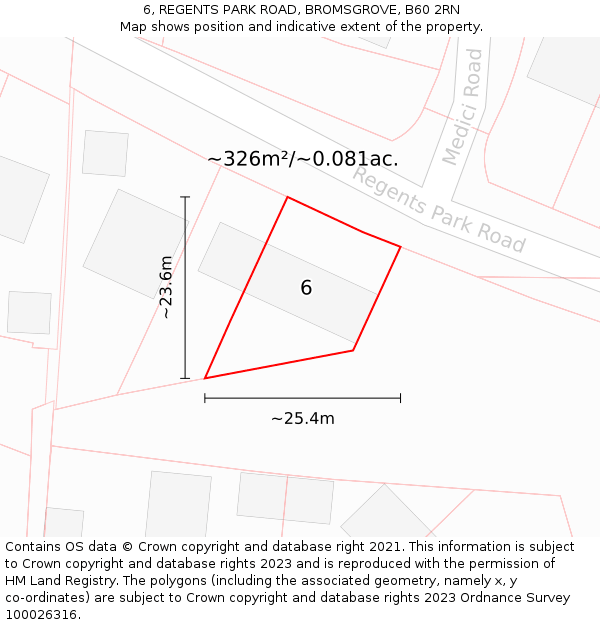 6, REGENTS PARK ROAD, BROMSGROVE, B60 2RN: Plot and title map