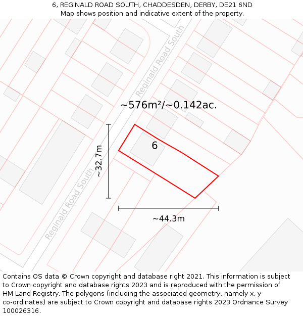 6, REGINALD ROAD SOUTH, CHADDESDEN, DERBY, DE21 6ND: Plot and title map