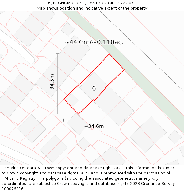 6, REGNUM CLOSE, EASTBOURNE, BN22 0XH: Plot and title map