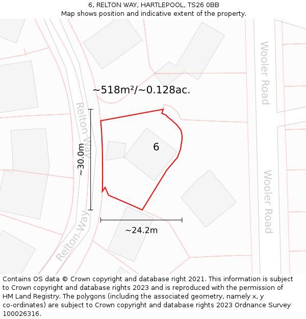 6, RELTON WAY, HARTLEPOOL, TS26 0BB: Plot and title map
