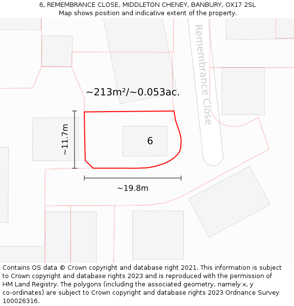 6, REMEMBRANCE CLOSE, MIDDLETON CHENEY, BANBURY, OX17 2SL: Plot and title map
