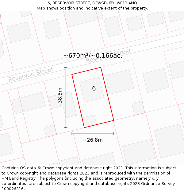 6, RESERVOIR STREET, DEWSBURY, WF13 4NQ: Plot and title map