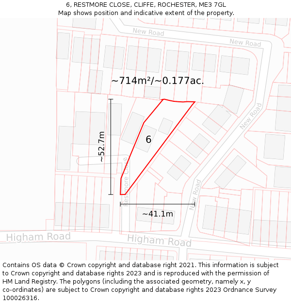 6, RESTMORE CLOSE, CLIFFE, ROCHESTER, ME3 7GL: Plot and title map