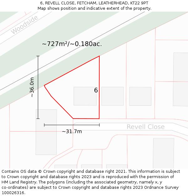 6, REVELL CLOSE, FETCHAM, LEATHERHEAD, KT22 9PT: Plot and title map