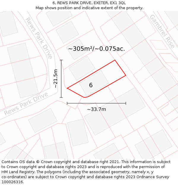 6, REWS PARK DRIVE, EXETER, EX1 3QL: Plot and title map