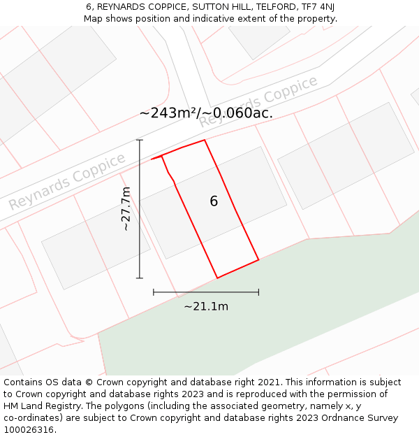 6, REYNARDS COPPICE, SUTTON HILL, TELFORD, TF7 4NJ: Plot and title map