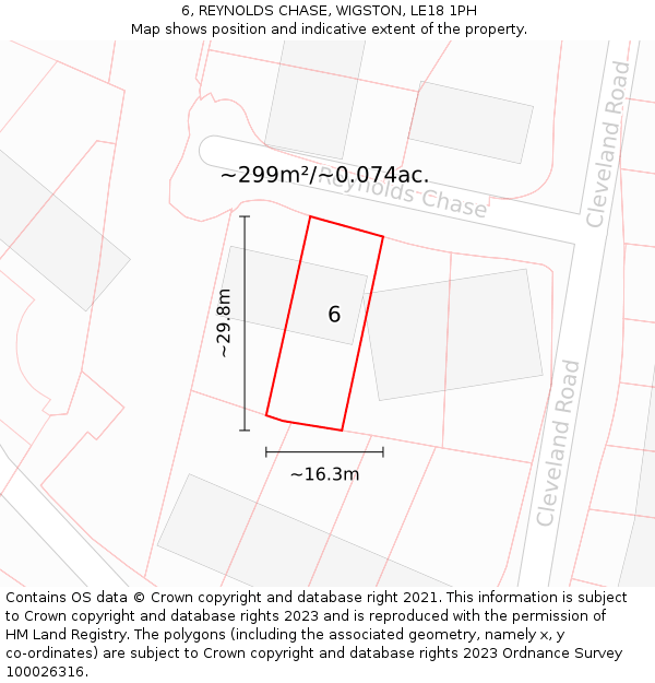 6, REYNOLDS CHASE, WIGSTON, LE18 1PH: Plot and title map