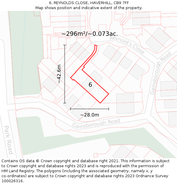 6, REYNOLDS CLOSE, HAVERHILL, CB9 7FF: Plot and title map