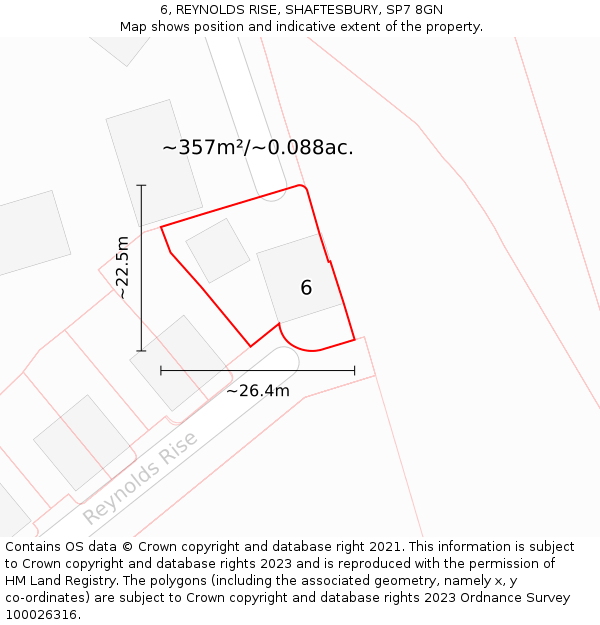 6, REYNOLDS RISE, SHAFTESBURY, SP7 8GN: Plot and title map