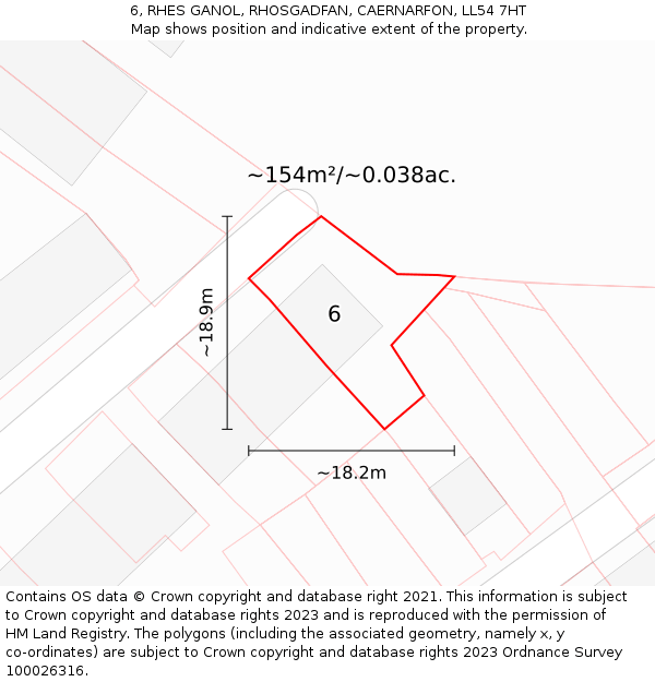 6, RHES GANOL, RHOSGADFAN, CAERNARFON, LL54 7HT: Plot and title map