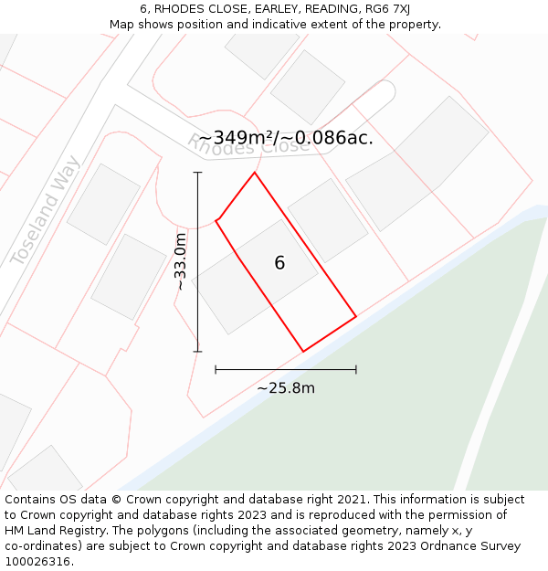 6, RHODES CLOSE, EARLEY, READING, RG6 7XJ: Plot and title map