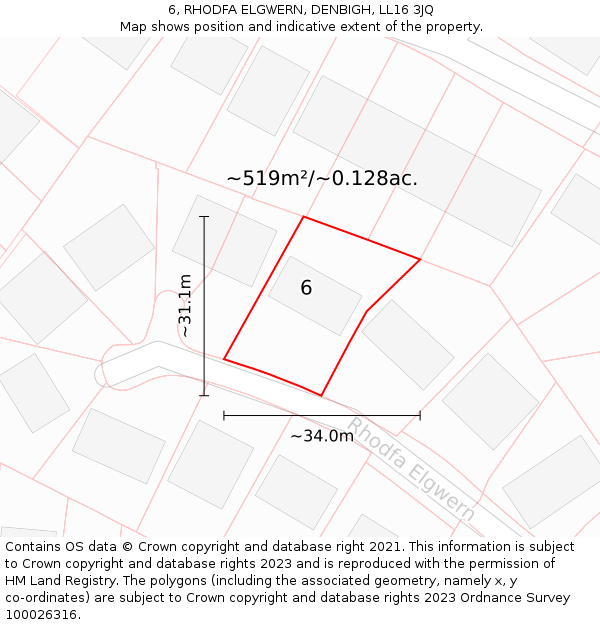 6, RHODFA ELGWERN, DENBIGH, LL16 3JQ: Plot and title map