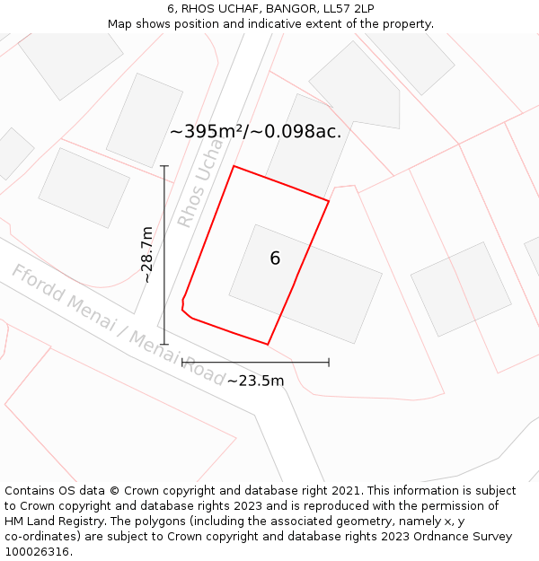 6, RHOS UCHAF, BANGOR, LL57 2LP: Plot and title map
