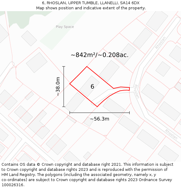 6, RHOSLAN, UPPER TUMBLE, LLANELLI, SA14 6DX: Plot and title map