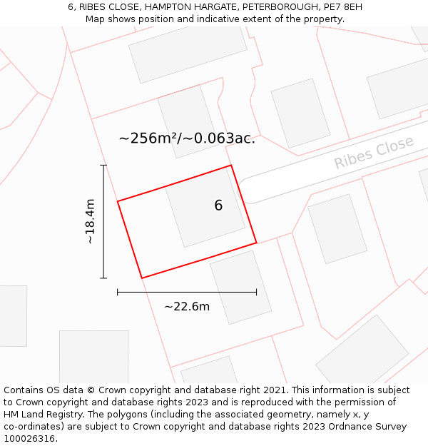 6, RIBES CLOSE, HAMPTON HARGATE, PETERBOROUGH, PE7 8EH: Plot and title map