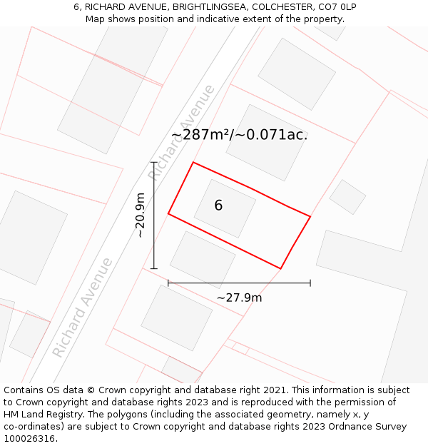 6, RICHARD AVENUE, BRIGHTLINGSEA, COLCHESTER, CO7 0LP: Plot and title map