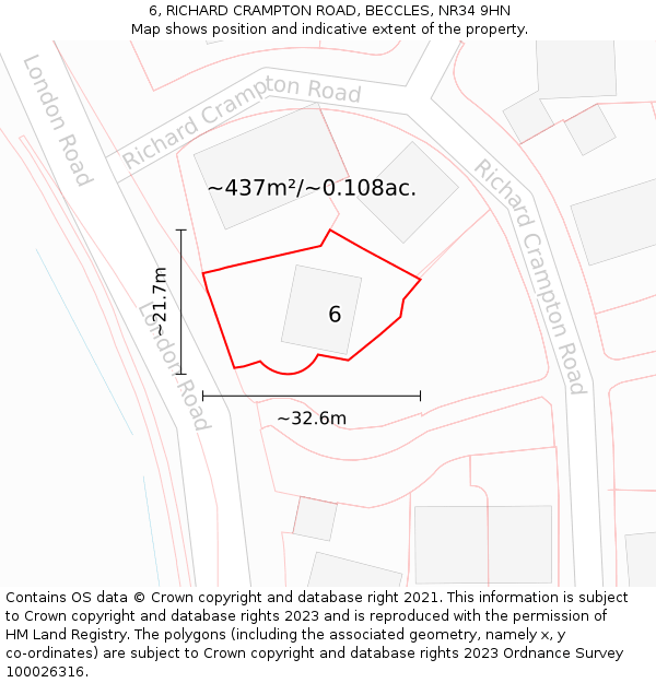 6, RICHARD CRAMPTON ROAD, BECCLES, NR34 9HN: Plot and title map