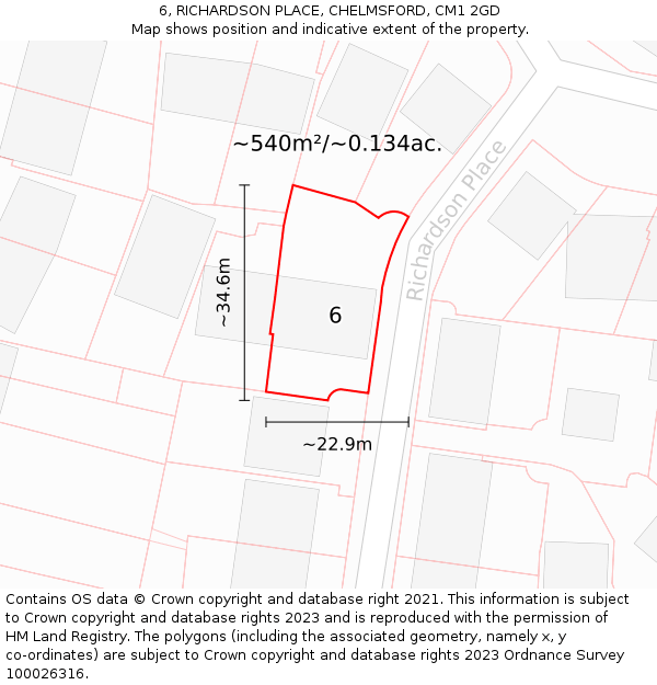 6, RICHARDSON PLACE, CHELMSFORD, CM1 2GD: Plot and title map