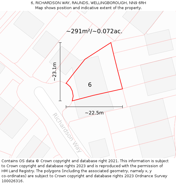 6, RICHARDSON WAY, RAUNDS, WELLINGBOROUGH, NN9 6RH: Plot and title map