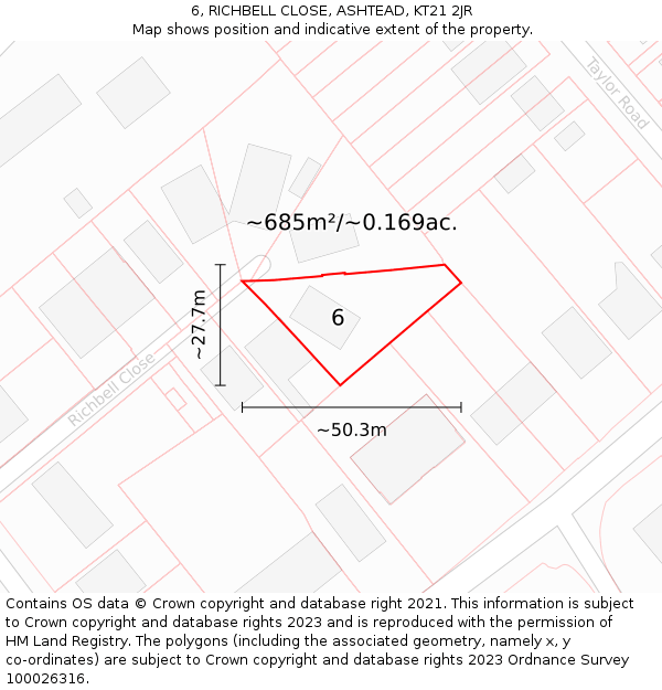 6, RICHBELL CLOSE, ASHTEAD, KT21 2JR: Plot and title map