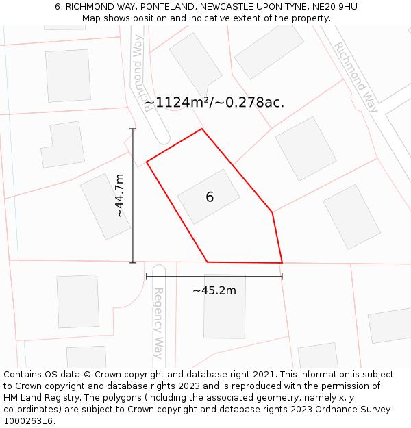 6, RICHMOND WAY, PONTELAND, NEWCASTLE UPON TYNE, NE20 9HU: Plot and title map