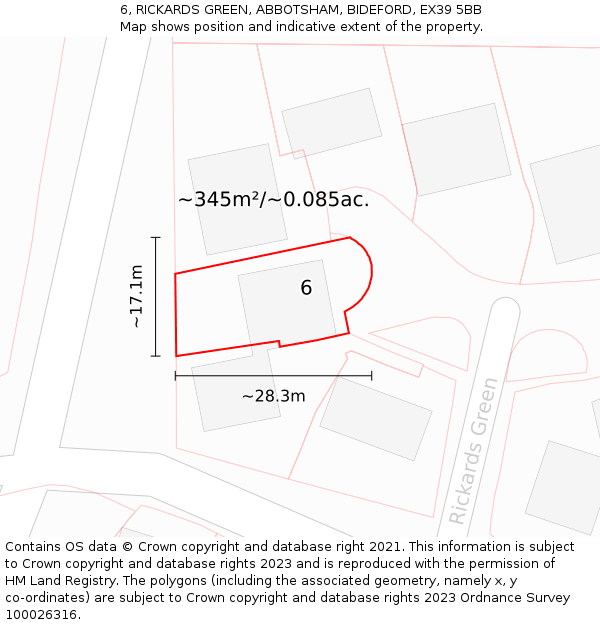 6, RICKARDS GREEN, ABBOTSHAM, BIDEFORD, EX39 5BB: Plot and title map