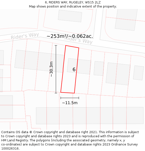 6, RIDERS WAY, RUGELEY, WS15 2LZ: Plot and title map