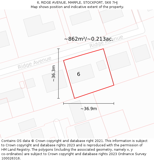 6, RIDGE AVENUE, MARPLE, STOCKPORT, SK6 7HJ: Plot and title map