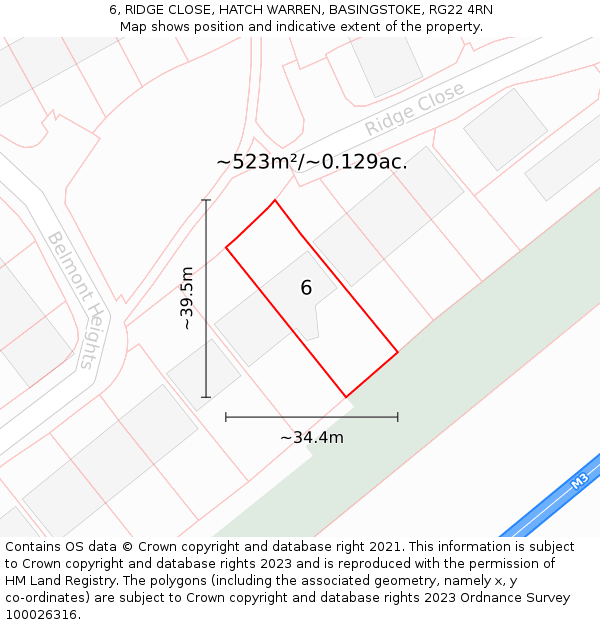 6, RIDGE CLOSE, HATCH WARREN, BASINGSTOKE, RG22 4RN: Plot and title map