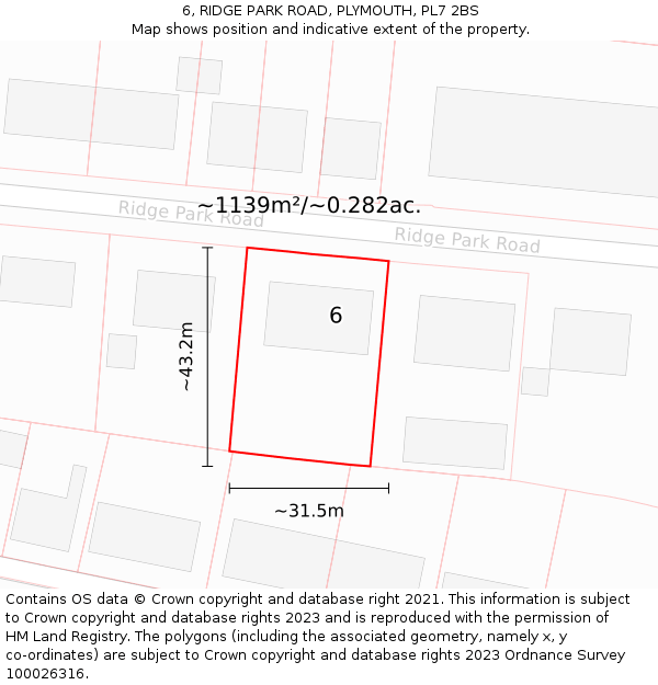 6, RIDGE PARK ROAD, PLYMOUTH, PL7 2BS: Plot and title map