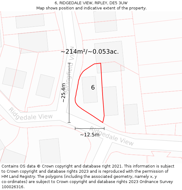 6, RIDGEDALE VIEW, RIPLEY, DE5 3UW: Plot and title map