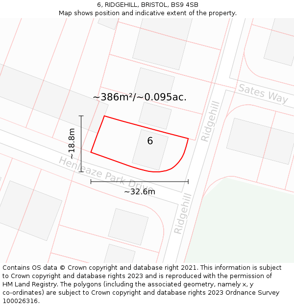 6, RIDGEHILL, BRISTOL, BS9 4SB: Plot and title map