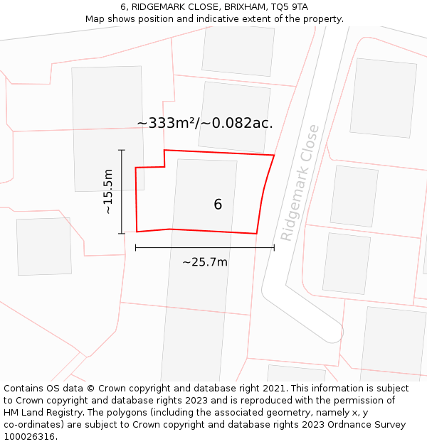 6, RIDGEMARK CLOSE, BRIXHAM, TQ5 9TA: Plot and title map